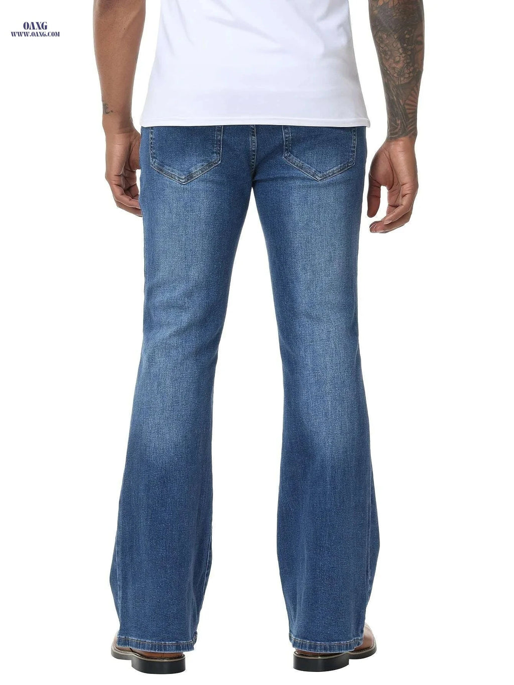 Men's Vintage 70s Bell Bottom Jeans - Wide-Leg Flare, Zipper Closure   OAXG Navy Blue / 30