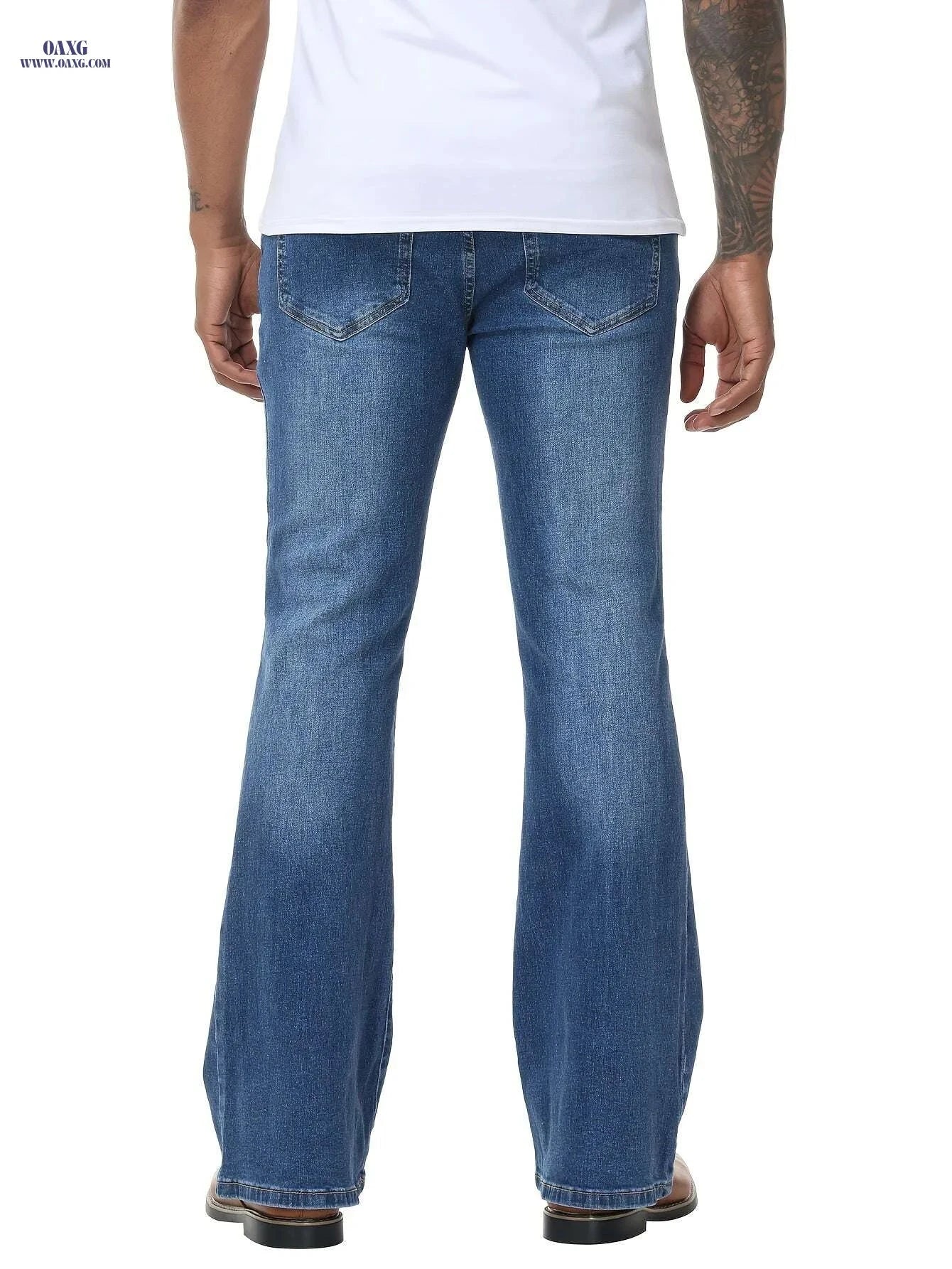 Men's Vintage 70s Bell Bottom Jeans - Wide-Leg Flare, Zipper Closure   OAXG Navy Blue / 30