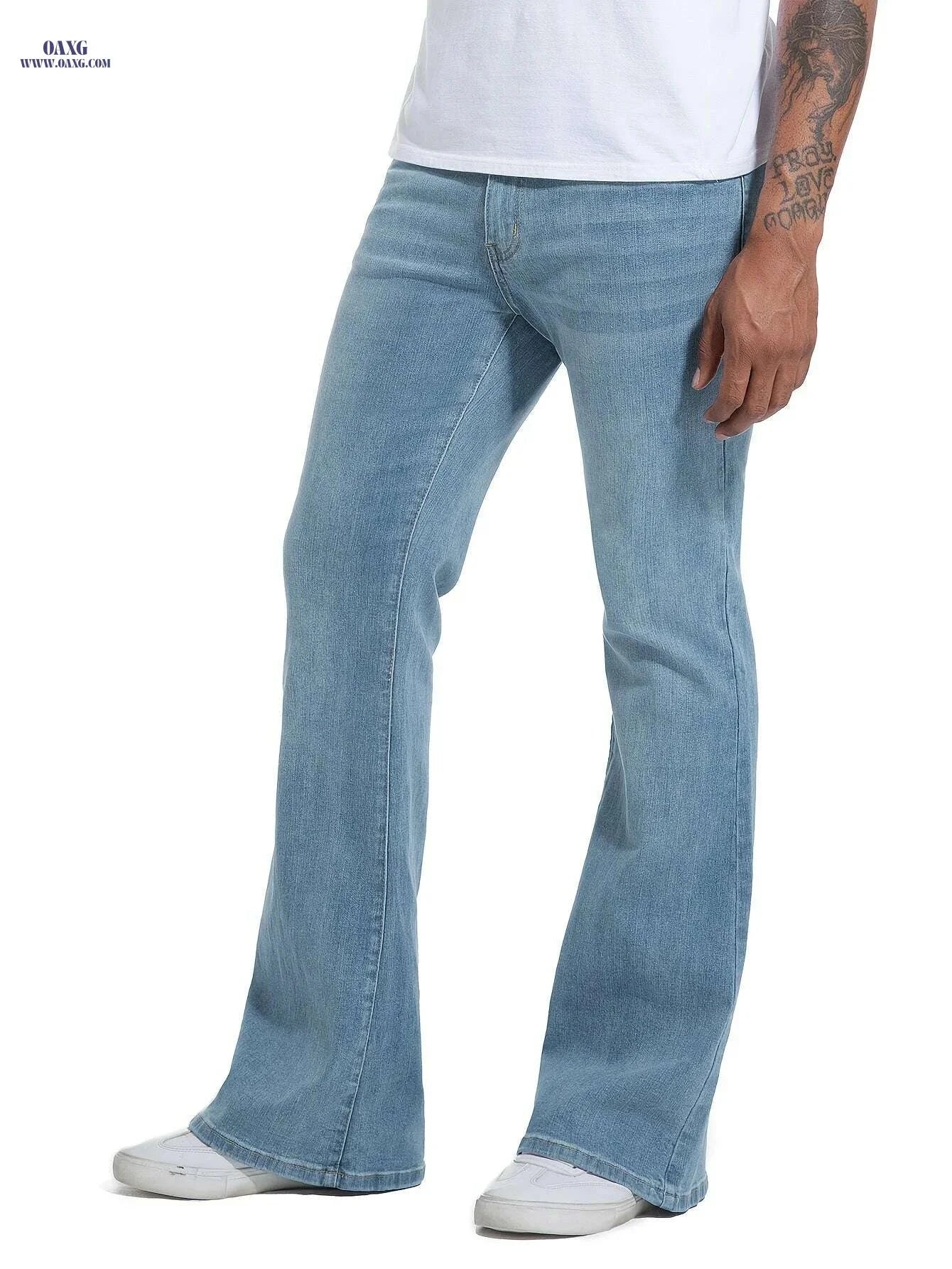 Men's Vintage 70s Bell Bottom Jeans - Wide-Leg Flare, Zipper Closure   OAXG Navy Blue / 30