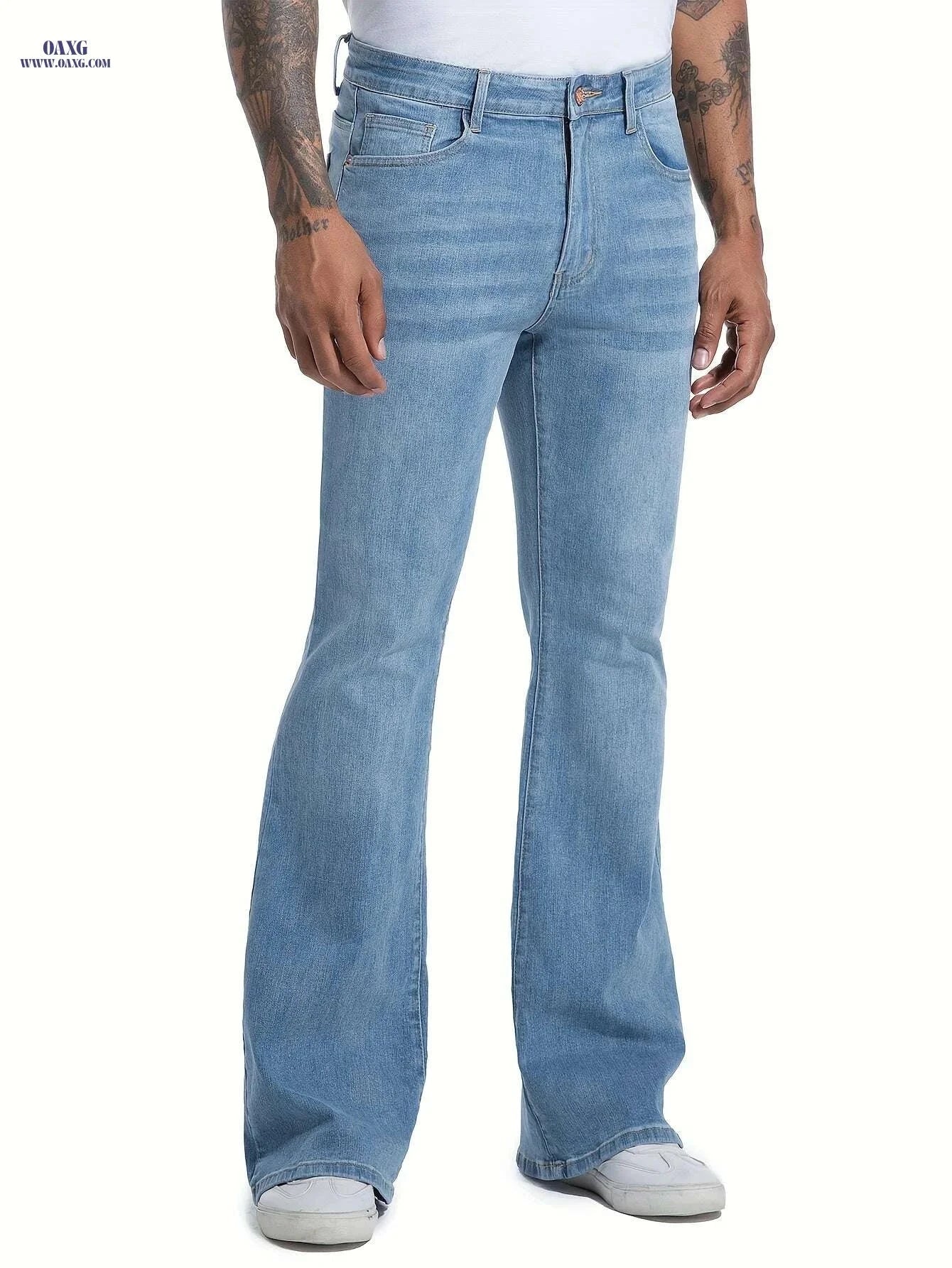 Men's Vintage 70s Bell Bottom Jeans - Wide-Leg Flare, Zipper Closure   OAXG Navy Blue / 30