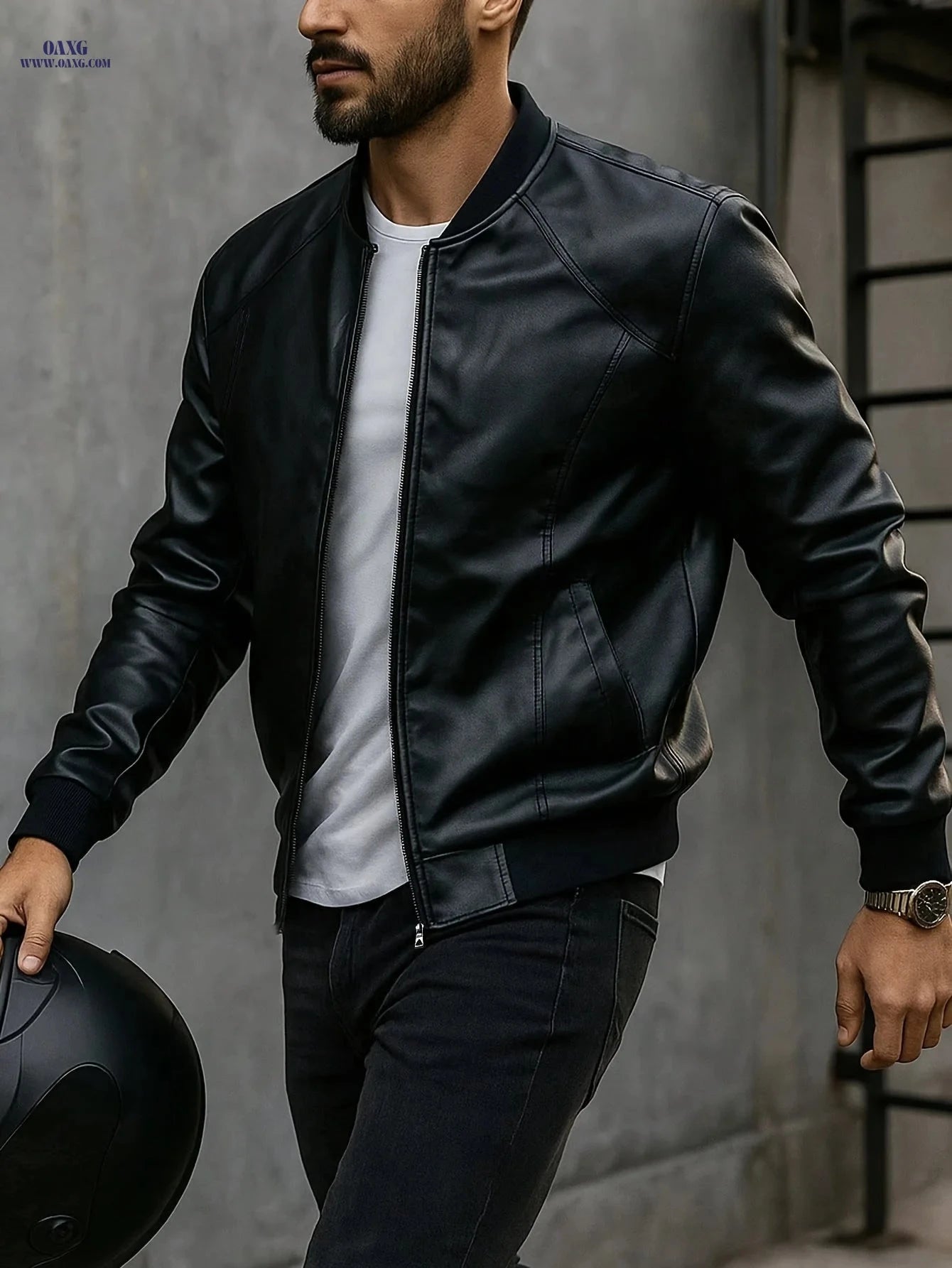 Men's Vintage Baseball Collar Jacket - Ideal Gift for Him   OAXG Black / FR S