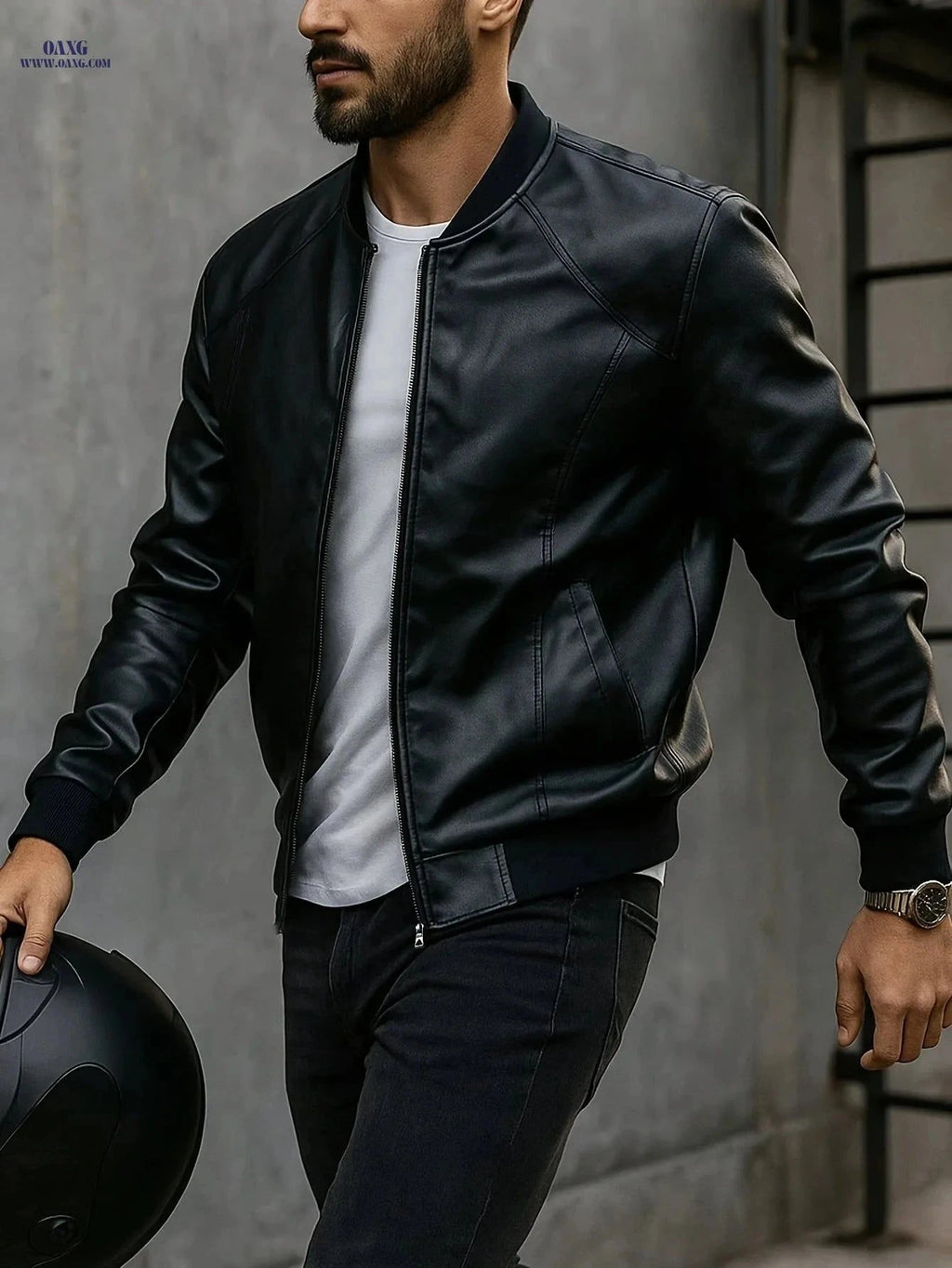 Men's Vintage Baseball Collar Jacket - Ideal Gift for Him   OAXG Black / FR S