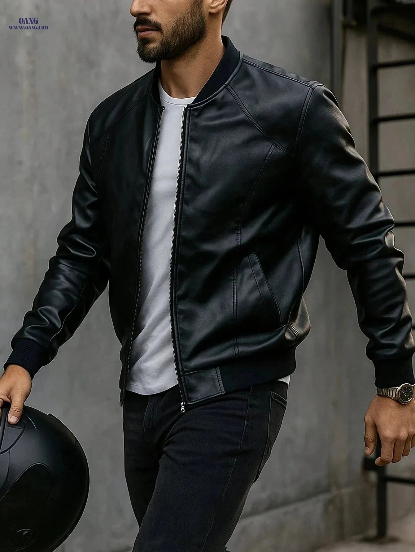 Men's Vintage Baseball Collar Jacket - Ideal Gift for Him   OAXG Black / FR S