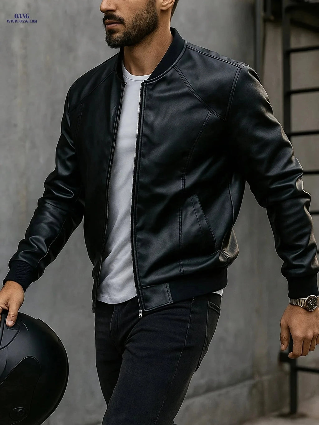 Men's Vintage Baseball Collar Jacket - Perfect Gift for Him   OAXG Black / FR S