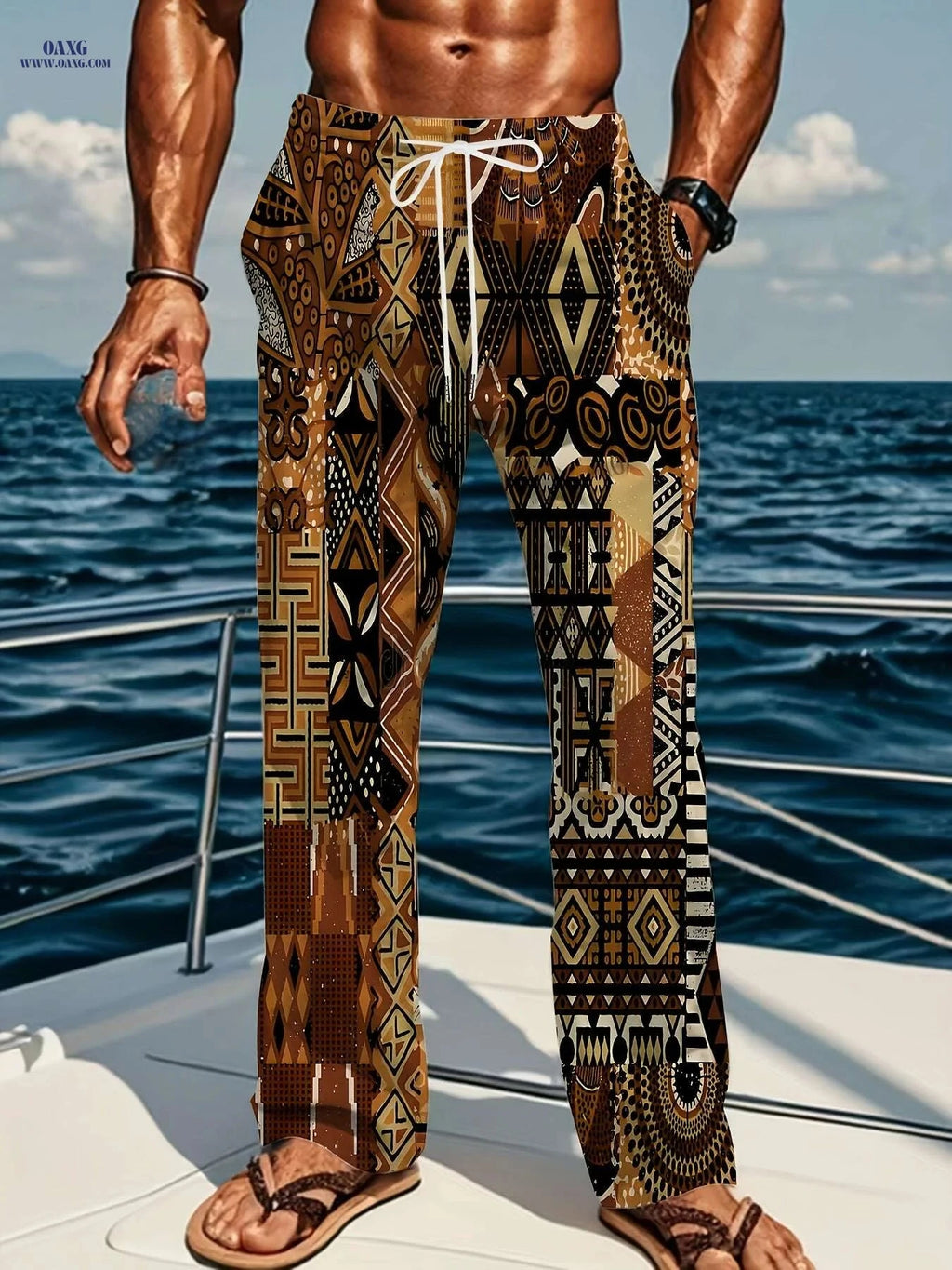Men's Vintage Bohemian Straight-Leg Pants - Casual Wide-Leg Design   OAXG 