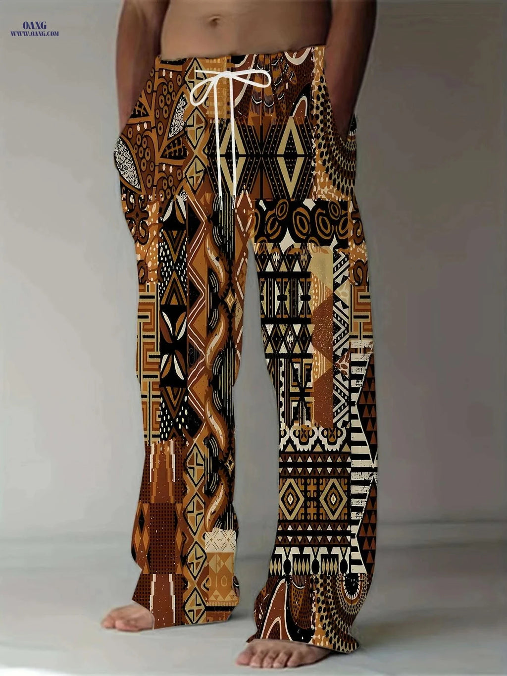 Men's Vintage Bohemian Straight-Leg Pants - Casual Wide-Leg Design   OAXG 