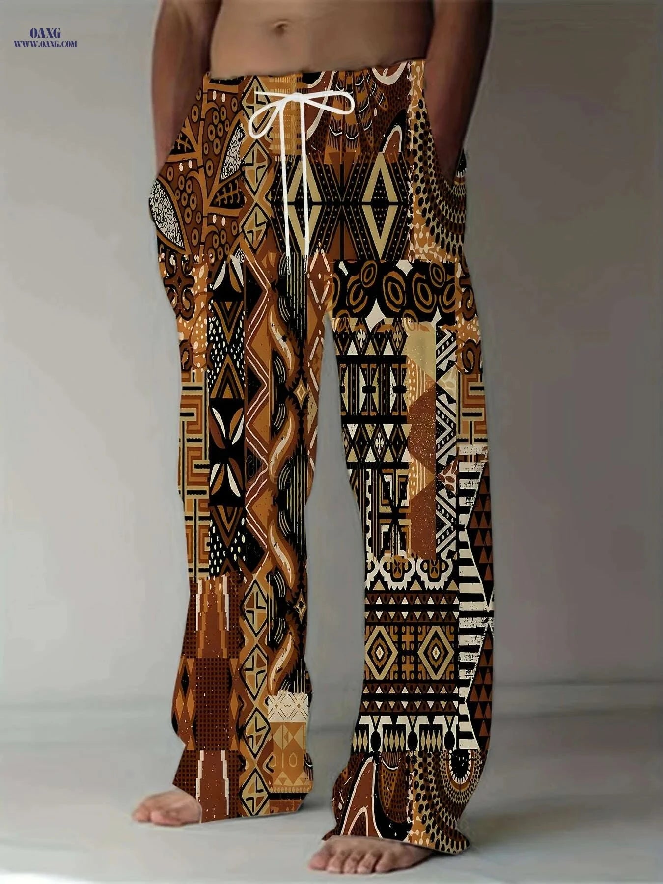 Men's Vintage Bohemian Straight-Leg Pants - Casual Wide-Leg Design   OAXG 