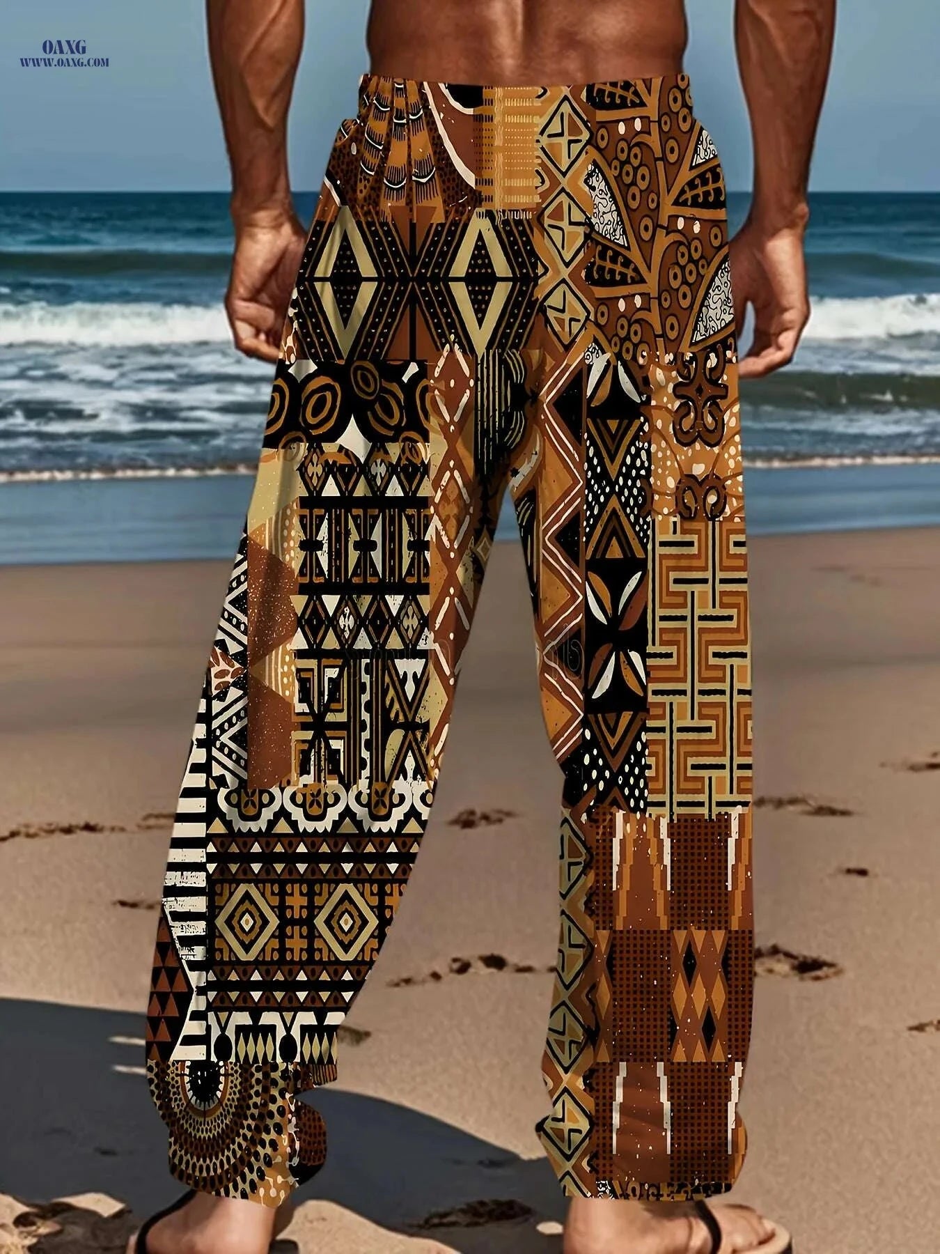 Men's Vintage Bohemian Straight-Leg Pants - Casual Wide-Leg Design   OAXG Multicolor / S