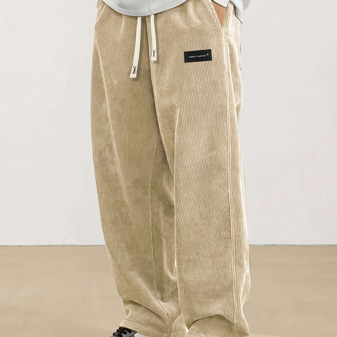 Men's Vintage Corduroy Pants with Elastic Waist - Casual Straight-Leg   OAXG 