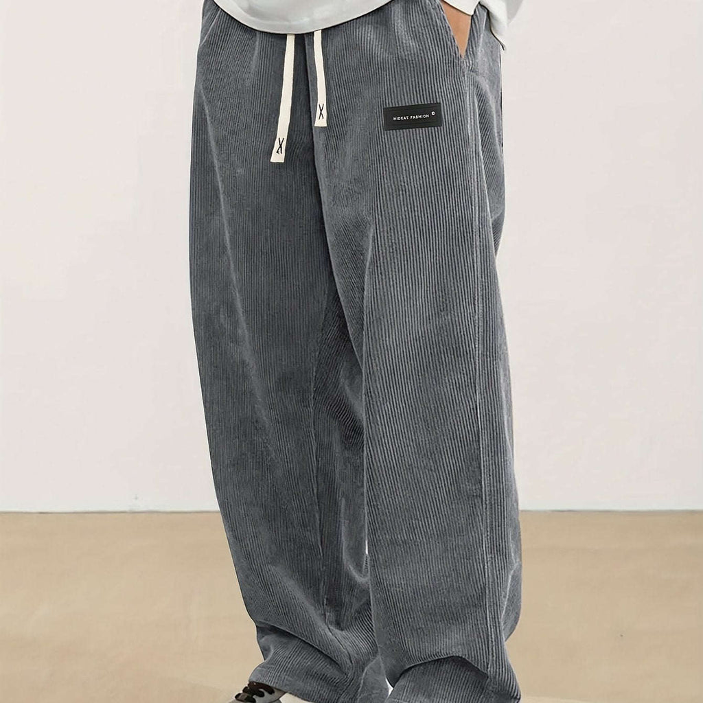 Men's Vintage Corduroy Pants with Elastic Waist - Casual Straight-Leg   OAXG Black / FR XS