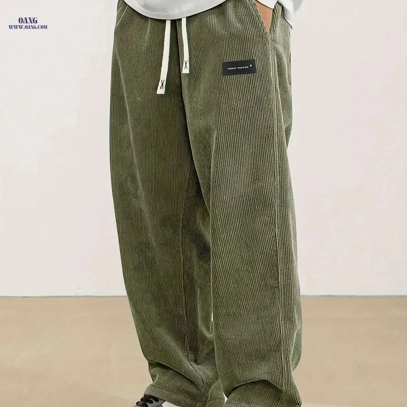 Men's Vintage Corduroy Pants with Elastic Waist - Casual Straight-Leg   OAXG 