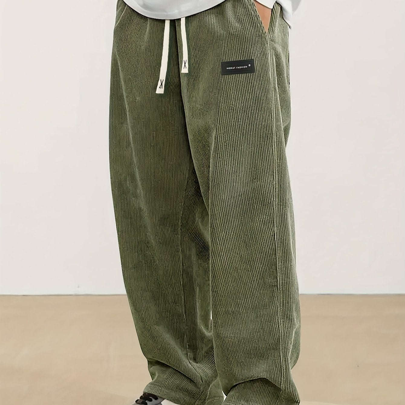 Men's Vintage Corduroy Pants with Elastic Waist - Casual Straight-Leg   OAXG 