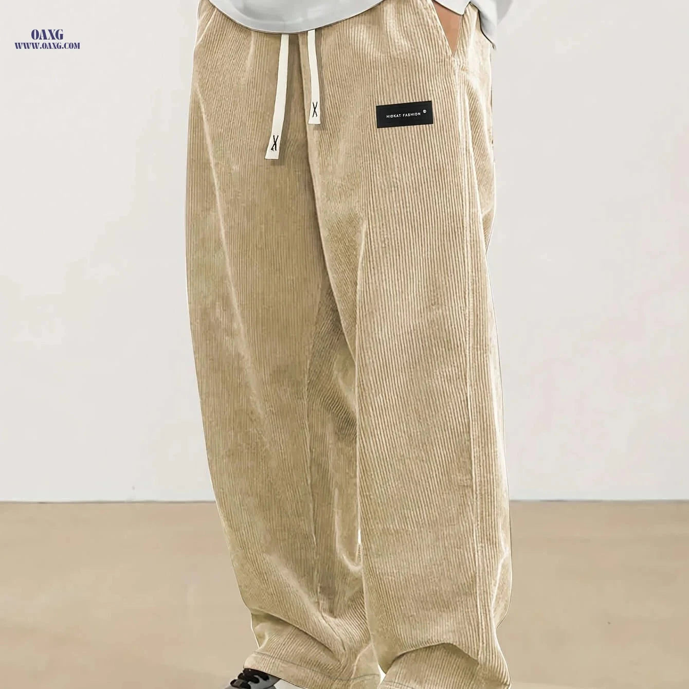 Men's Vintage Corduroy Pants with Elastic Waist - Casual Straight-Leg   OAXG 