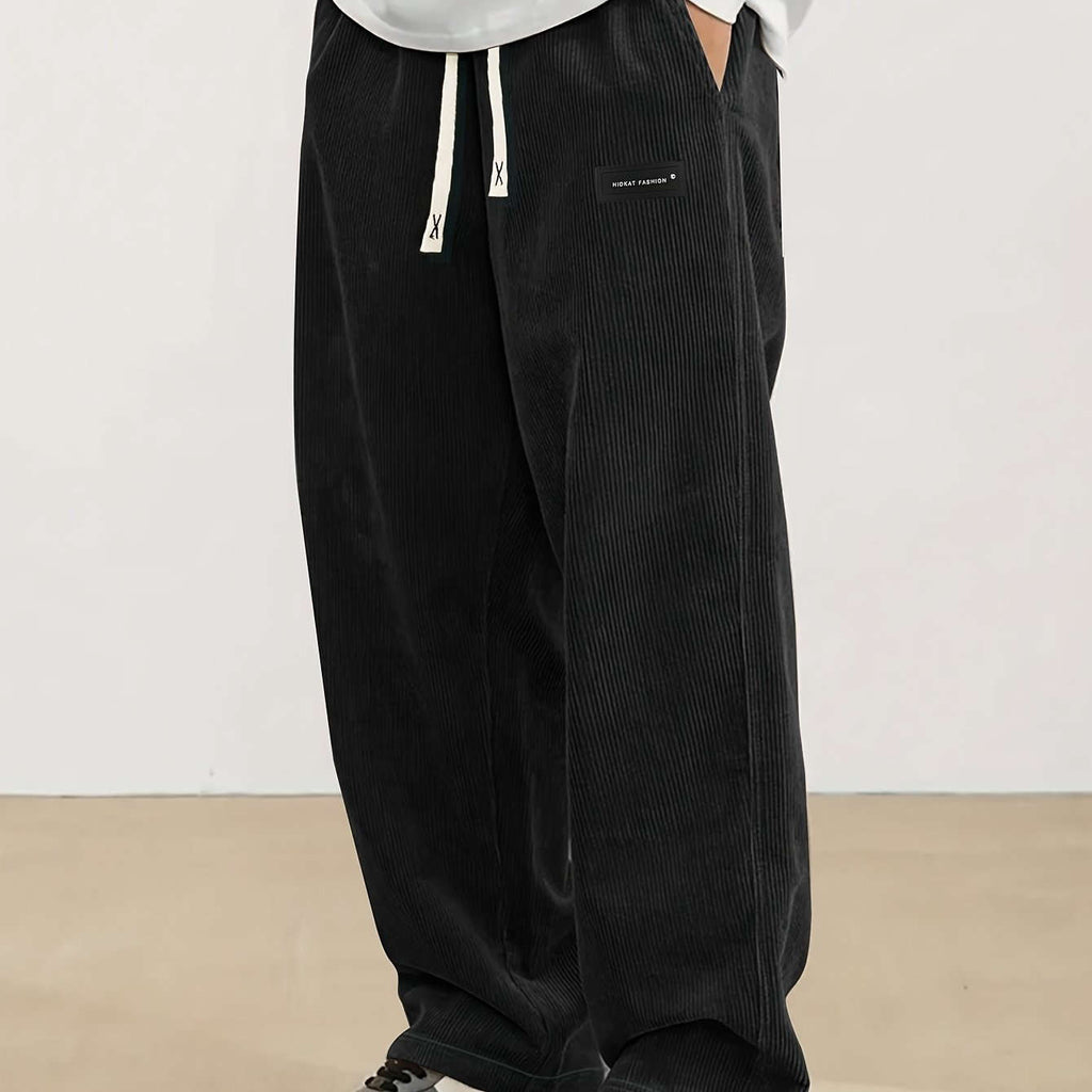 Men's Vintage Corduroy Pants with Elastic Waist - Casual Straight-Leg   OAXG 