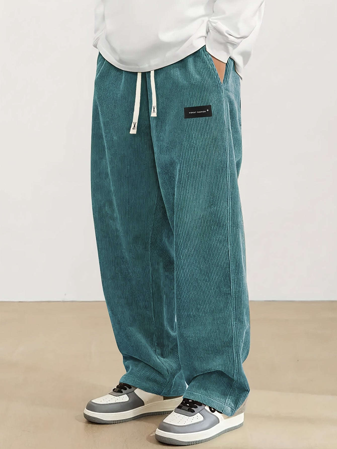 Men's Vintage Corduroy Pants with Elastic Waist - Casual Straight-Leg   OAXG 