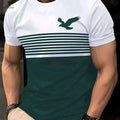 Men's Vintage Crew Neck T-Shirt - 3D Eagle Pattern, Casual Fit   OAXG Green / S