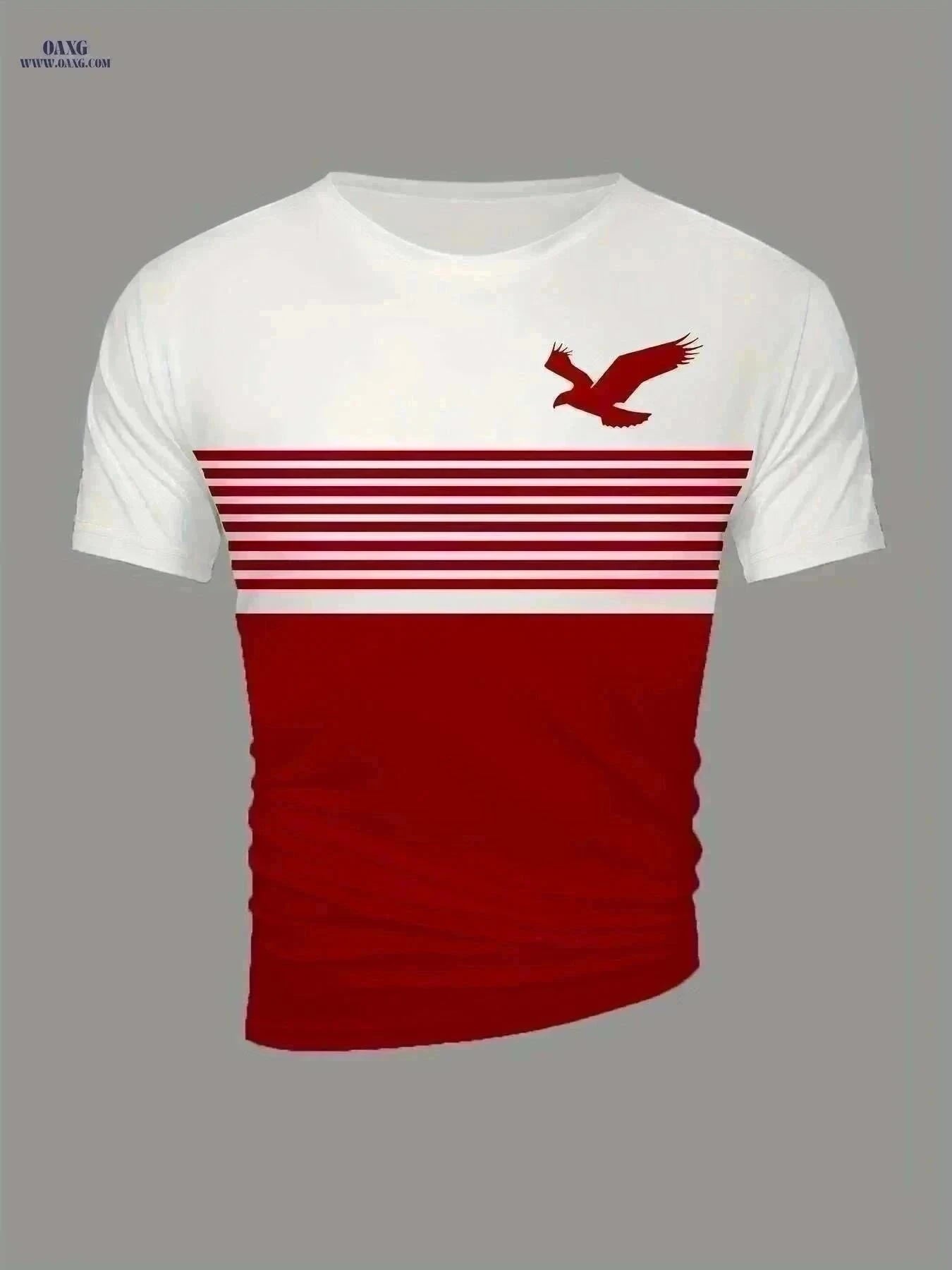 Men's Vintage Crew Neck T-Shirt - 3D Eagle Pattern, Casual Fit   OAXG Green / S