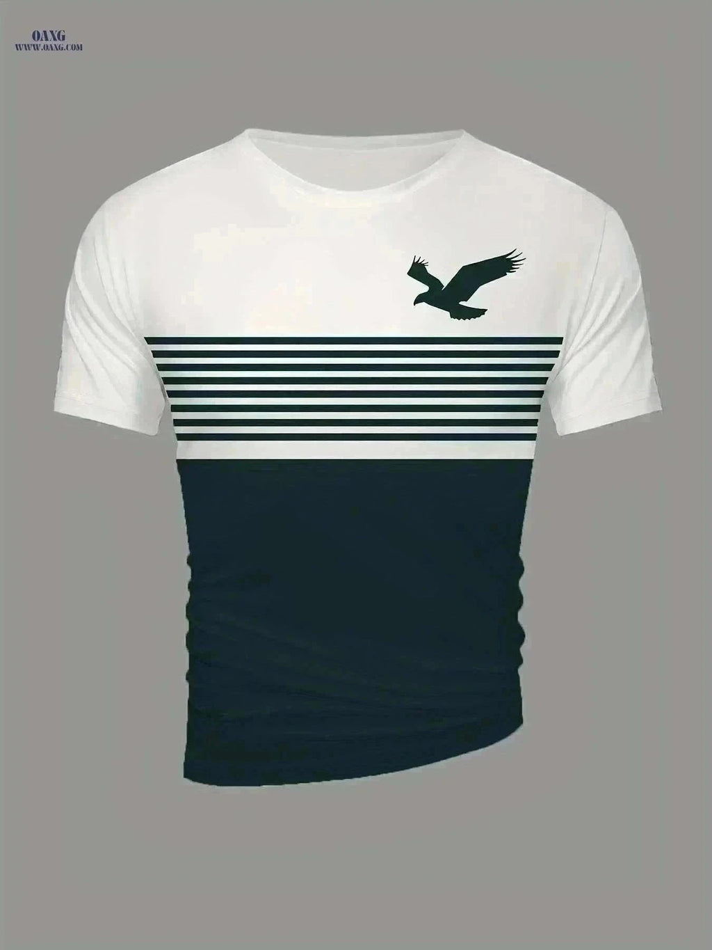 Men's Vintage Crew Neck T-Shirt - 3D Eagle Pattern, Casual Fit   OAXG Green / S