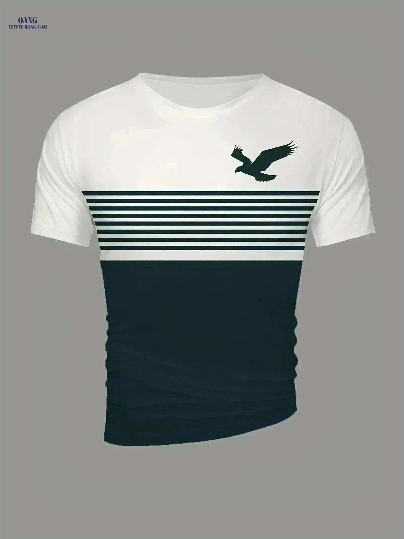 Men's Vintage Crew Neck T-Shirt - 3D Eagle Pattern, Casual Fit   OAXG Green / S
