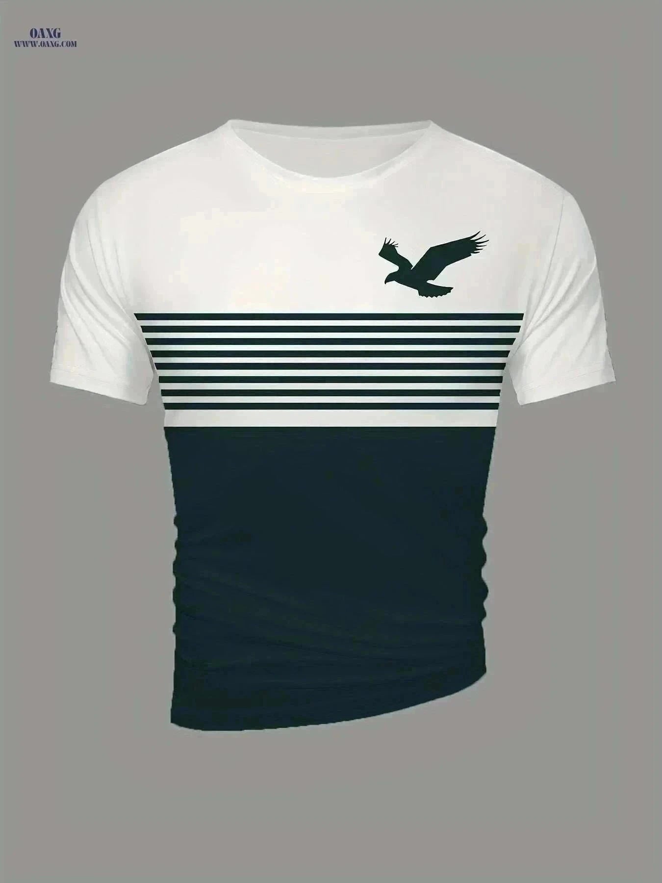 Men's Vintage Crew Neck T-Shirt - 3D Eagle Pattern, Casual Fit   OAXG Green / S