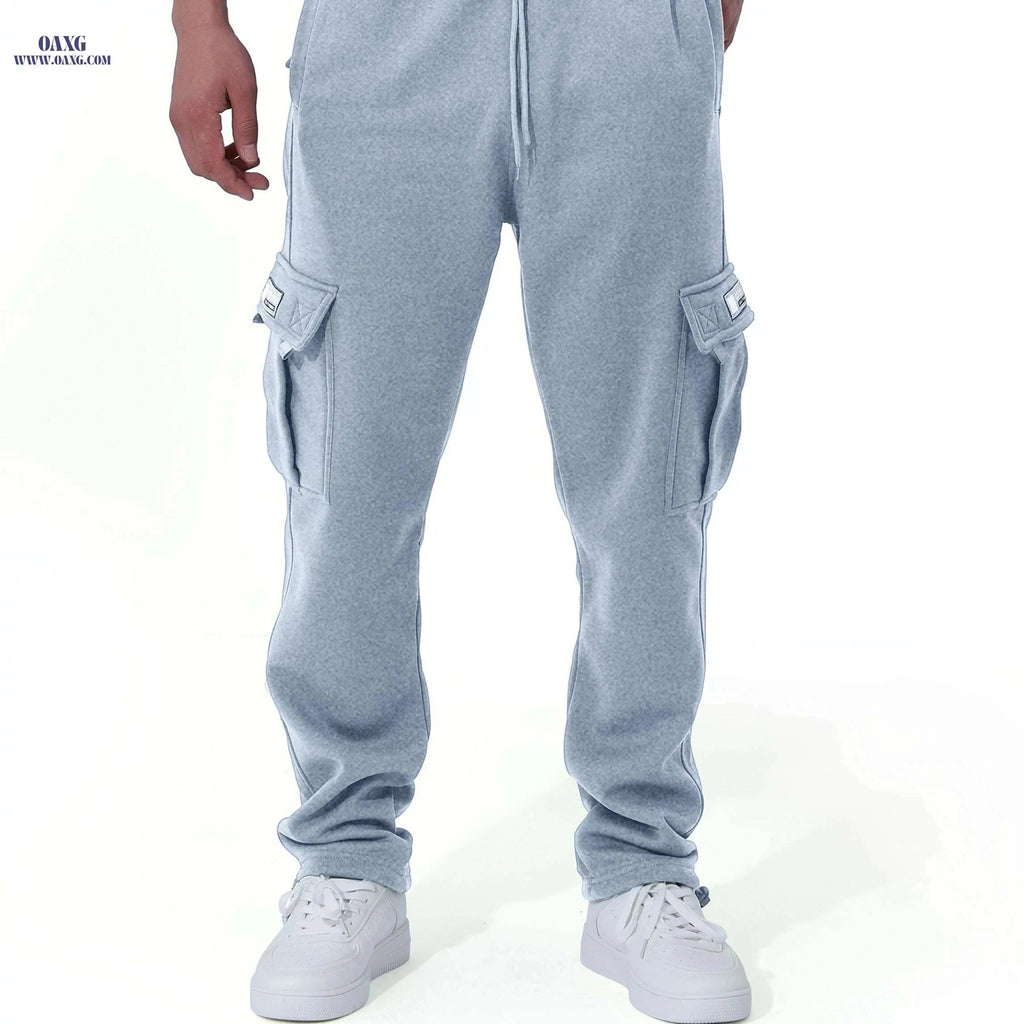 Men's Vintage Fleece-Lined Cargo Pants - Loose Fit for Winter Wear   OAXG 