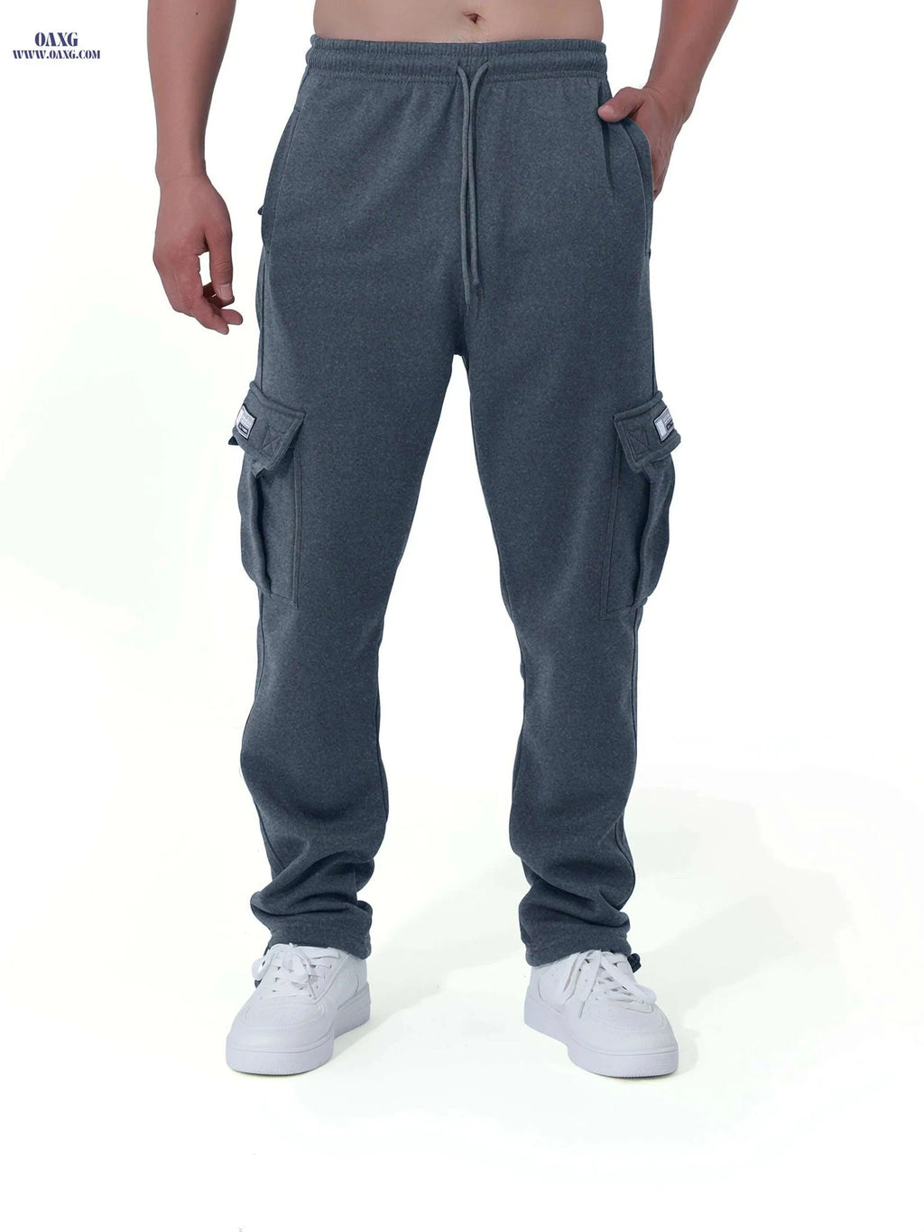 Men's Vintage Fleece-Lined Cargo Pants - Loose Fit for Winter Wear   OAXG Black / S