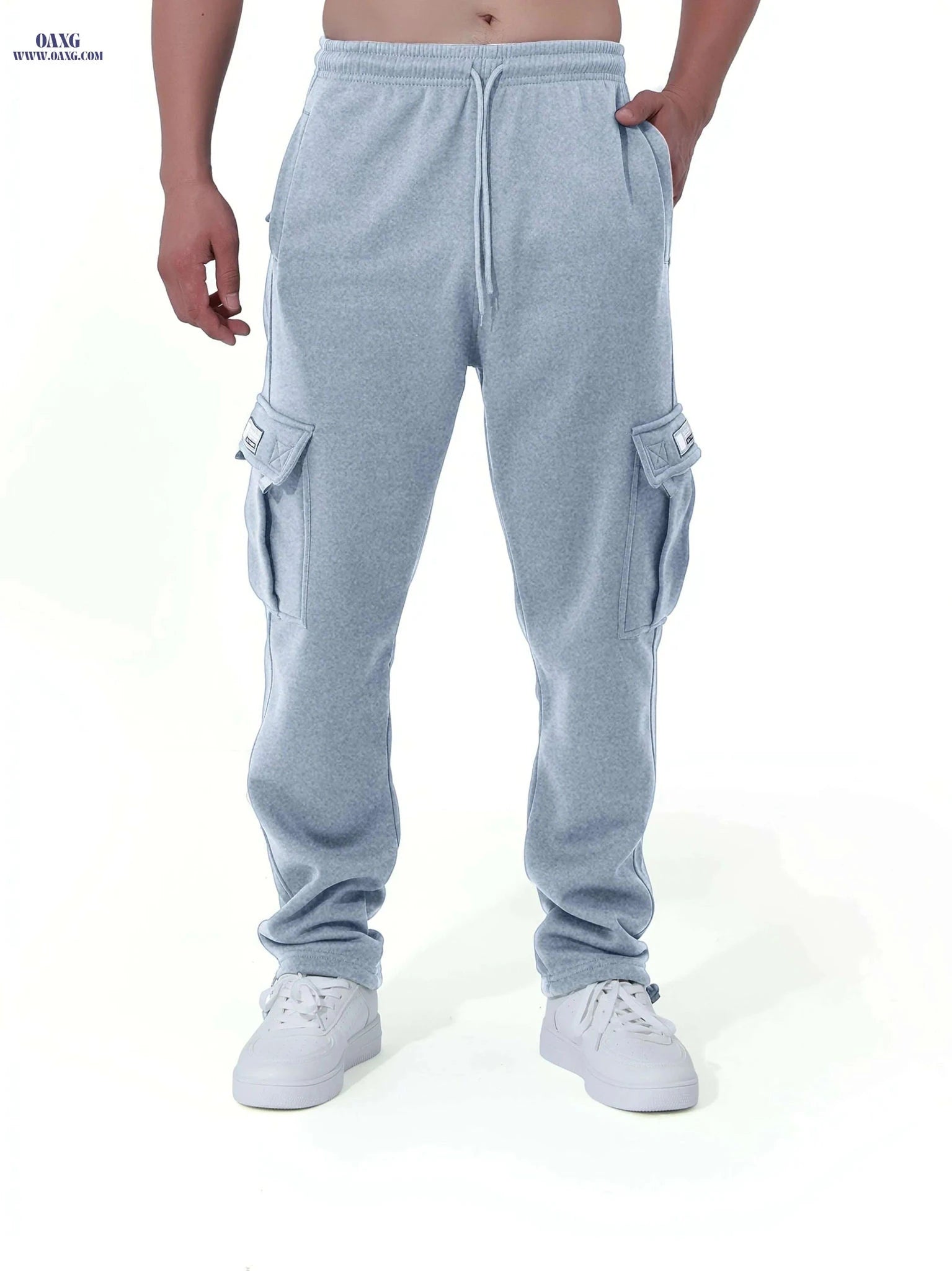 Men's Vintage Fleece-Lined Cargo Pants - Loose Fit for Winter Wear   OAXG Black / S