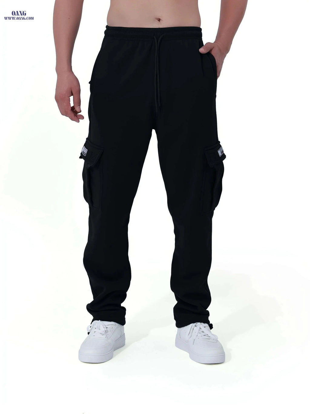 Men's Vintage Fleece-Lined Cargo Pants - Loose Fit for Winter Wear   OAXG Black / S