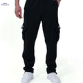 Men's Vintage Fleece-Lined Cargo Pants - Loose Fit for Winter Wear   OAXG Black / S