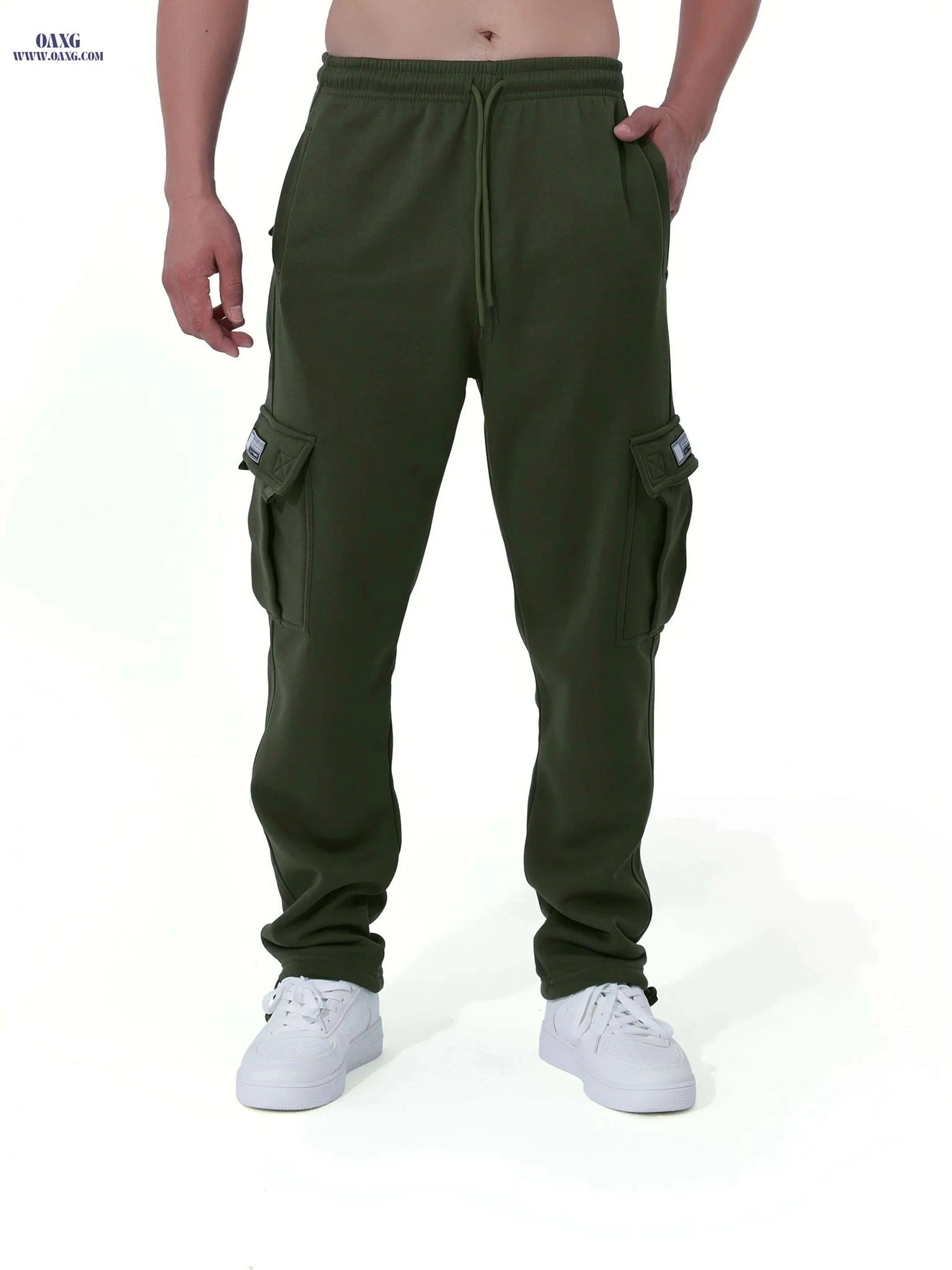 Men's Vintage Fleece-Lined Cargo Pants - Loose Fit for Winter Wear   OAXG 