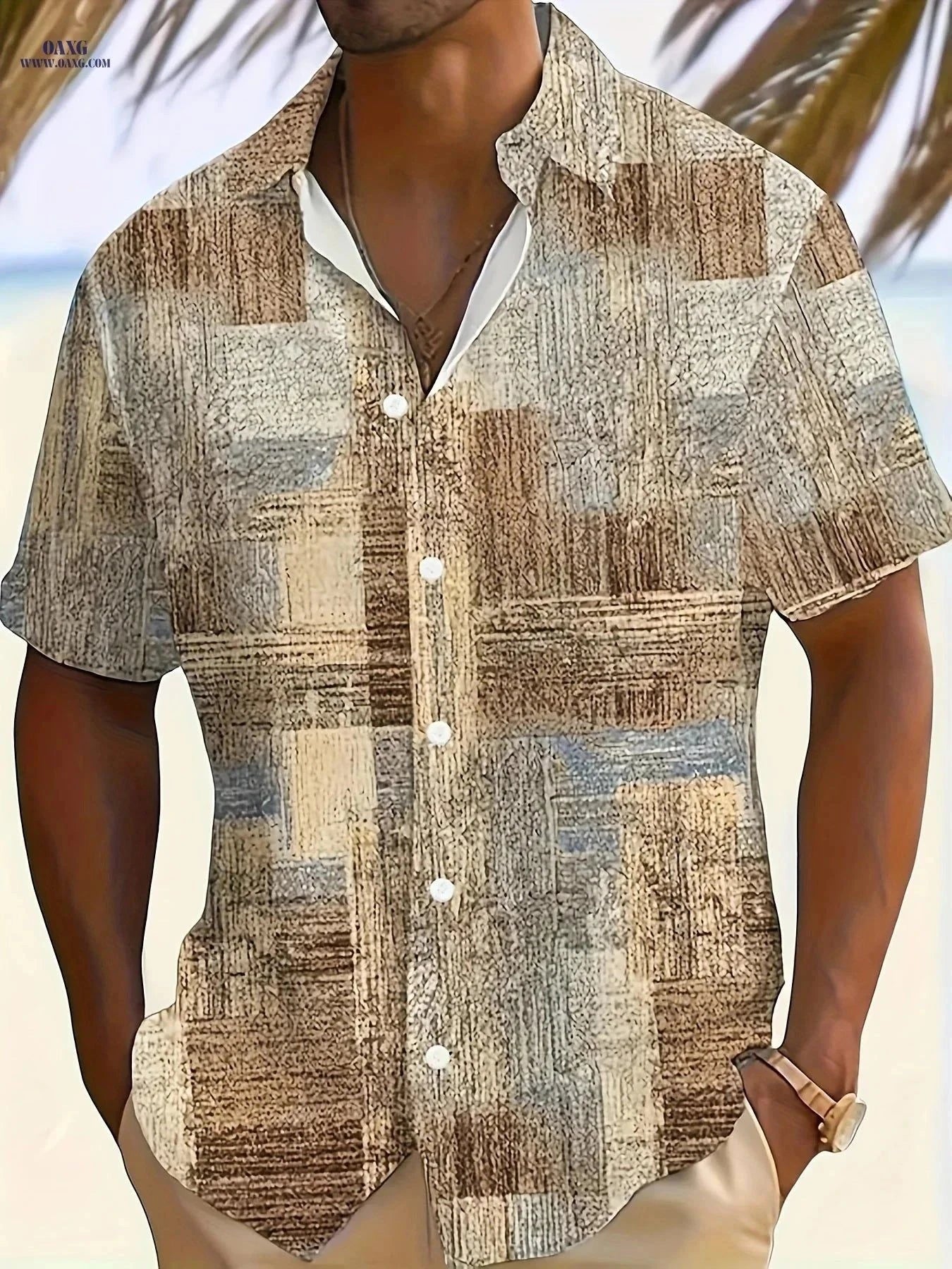 Men's Vintage Fuzzy Plaid Short Sleeve Lapel Shirt - Casual Summer Top   OAXG Mixed colors / FR M