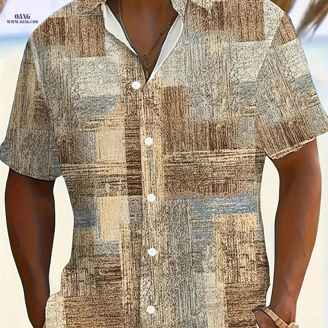 Men's Vintage Fuzzy Plaid Short Sleeve Lapel Shirt - Casual Summer Top   OAXG Mixed colors / FR M