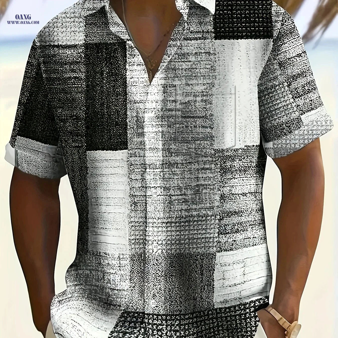 Men's Vintage Geometric Short Sleeve Shirt - Casual Summer Top   OAXG 