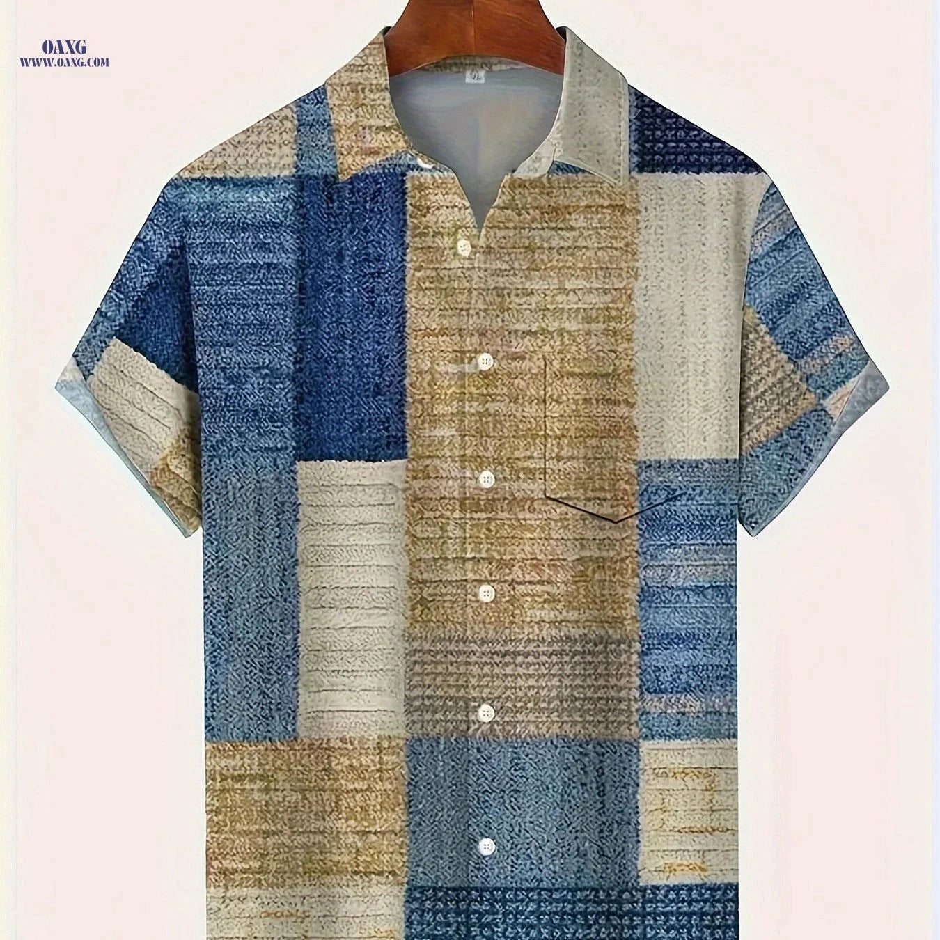 Men's Vintage Geometric Short Sleeve Shirt - Casual Summer Top   OAXG 