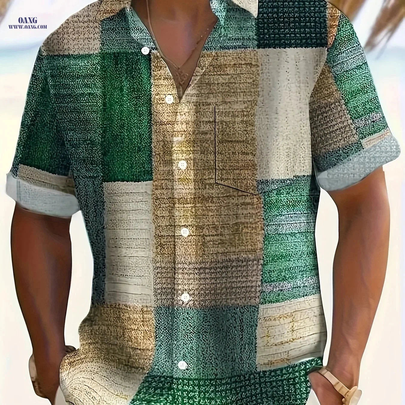 Men's Vintage Geometric Short Sleeve Shirt - Casual Summer Top   OAXG 