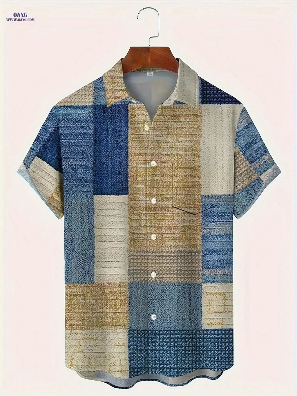 Men's Vintage Geometric Short Sleeve Shirt - Casual Summer Top   OAXG Mixed colors / FR M