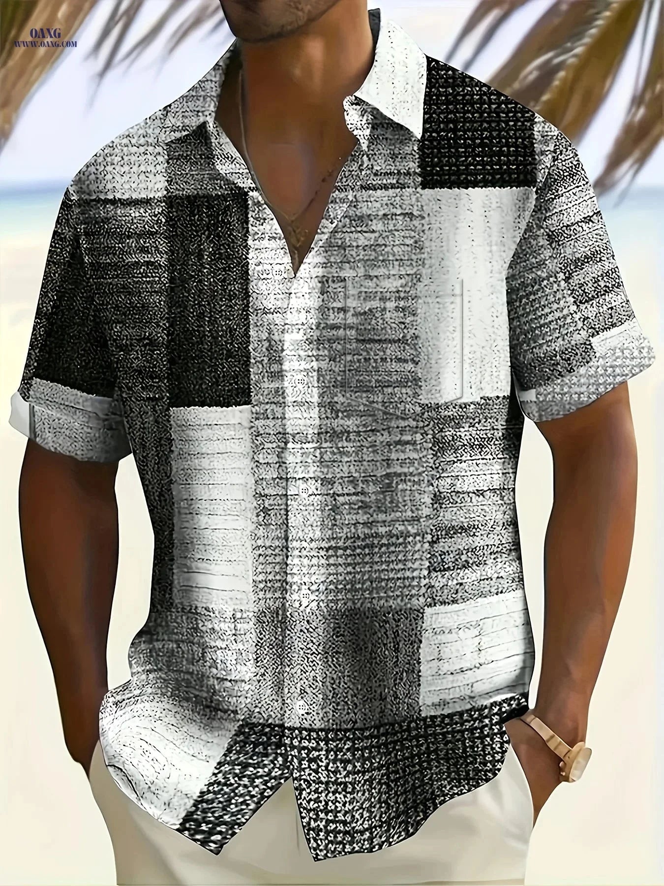 Men's Vintage Geometric Short Sleeve Shirt - Casual Summer Top   OAXG Mixed colors / FR M