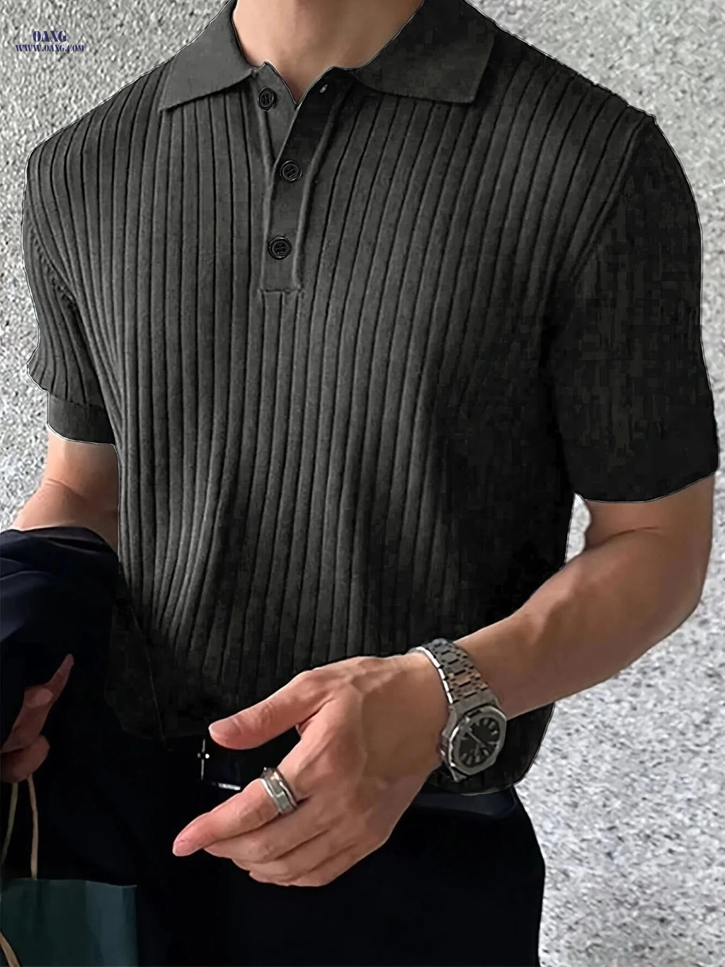 Men's Vintage Knit Polo Shirt - Casual Short Sleeve Button-Up   OAXG 