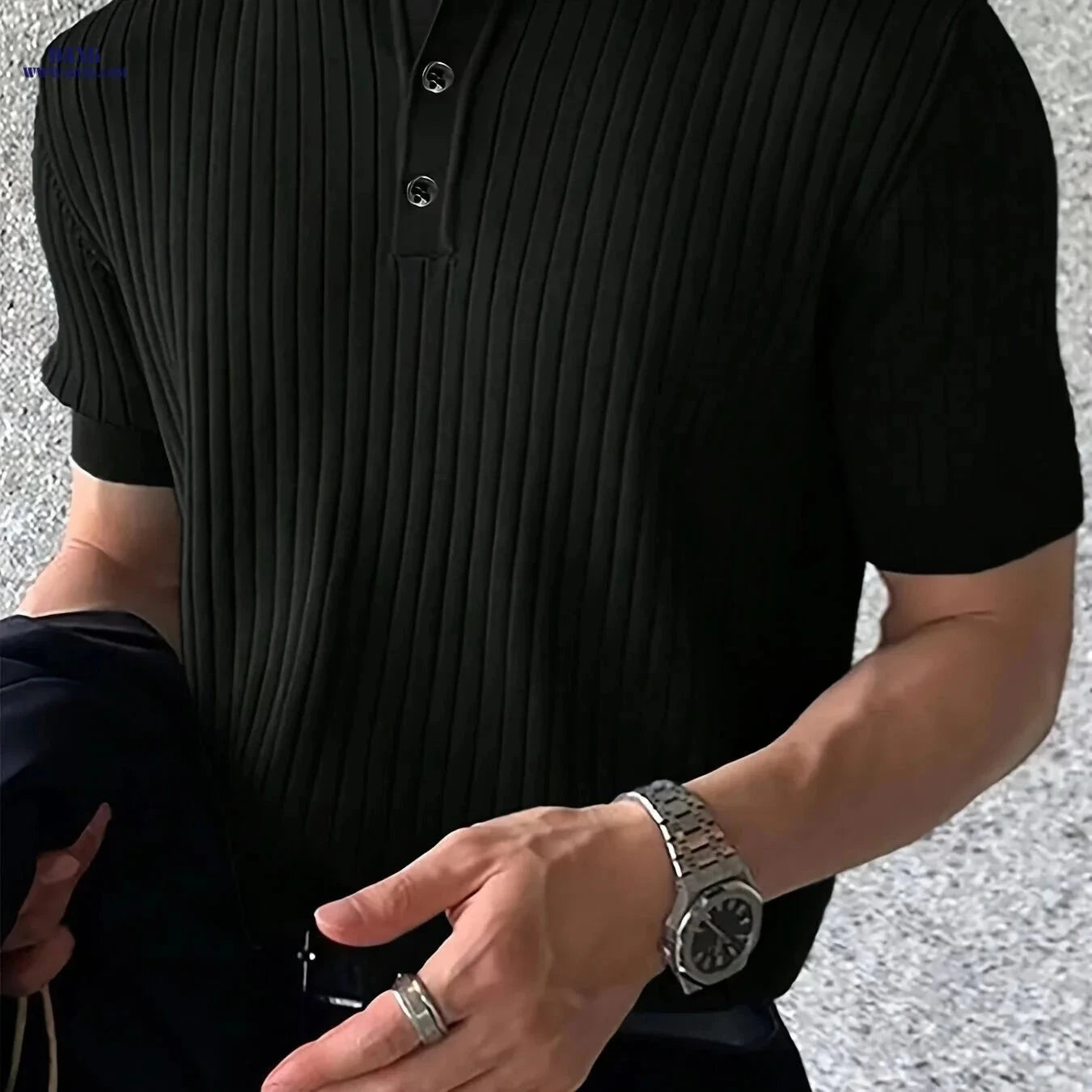 Men's Vintage Knit Polo Shirt - Casual Short Sleeve Button-Up   OAXG 