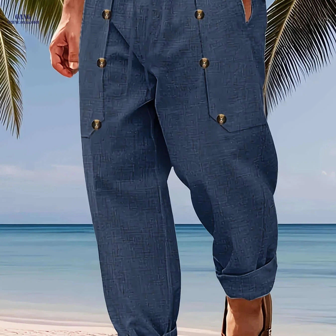 Men's Vintage Linen Pants - Lightweight, Breathable Straight-Leg Trousers   OAXG 