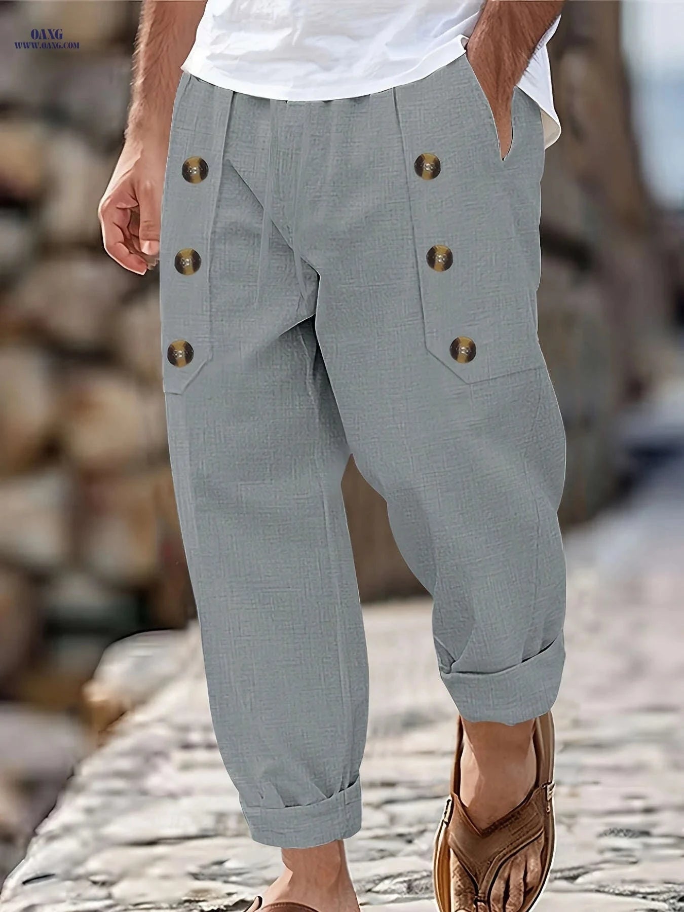 Men's Vintage Linen Pants - Lightweight, Breathable Straight-Leg Trousers   OAXG 