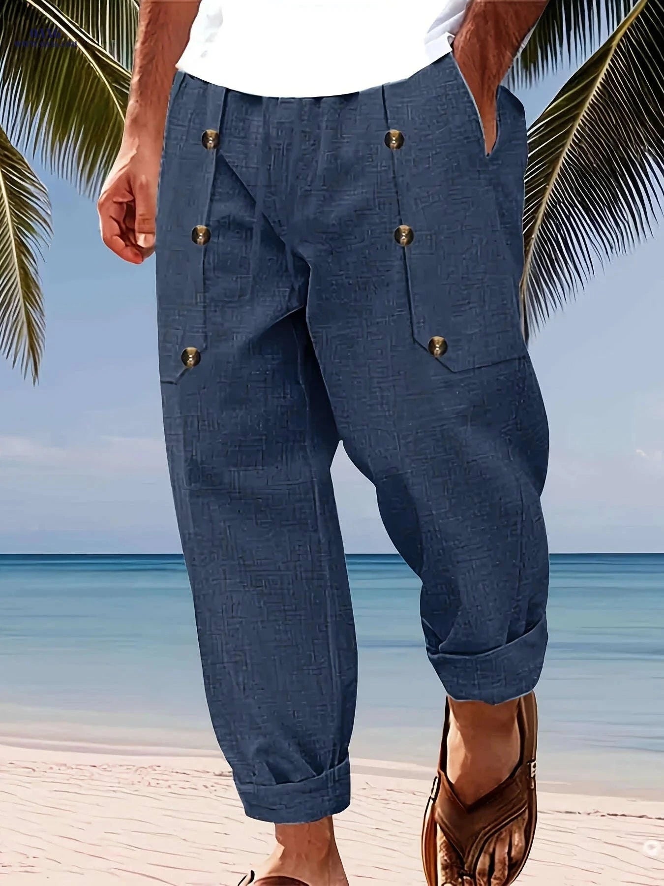 Men's Vintage Linen Pants - Lightweight, Breathable Straight-Leg Trousers   OAXG 