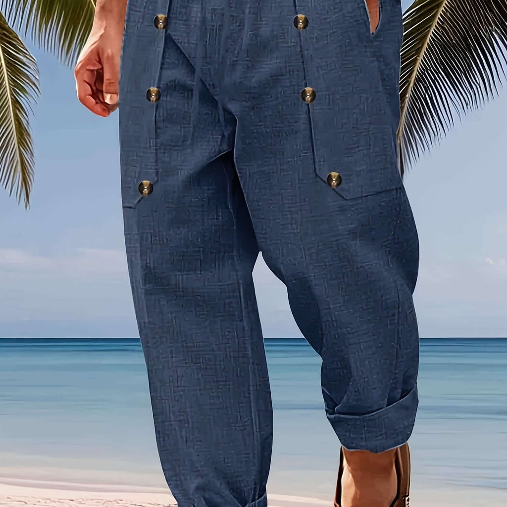 Men's Vintage Linen Pants - Lightweight, Breathable Straight-Leg Trousers   OAXG 