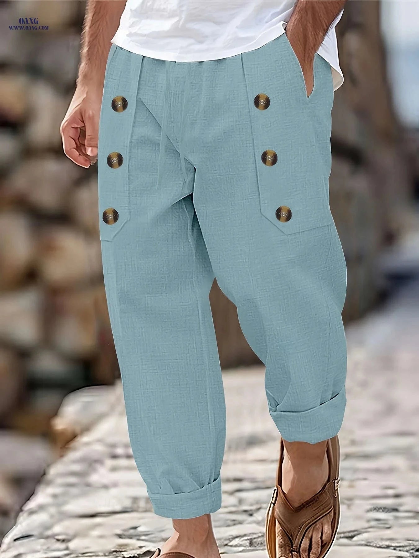 Men's Vintage Linen Pants - Lightweight, Breathable Straight-Leg Trousers   OAXG 