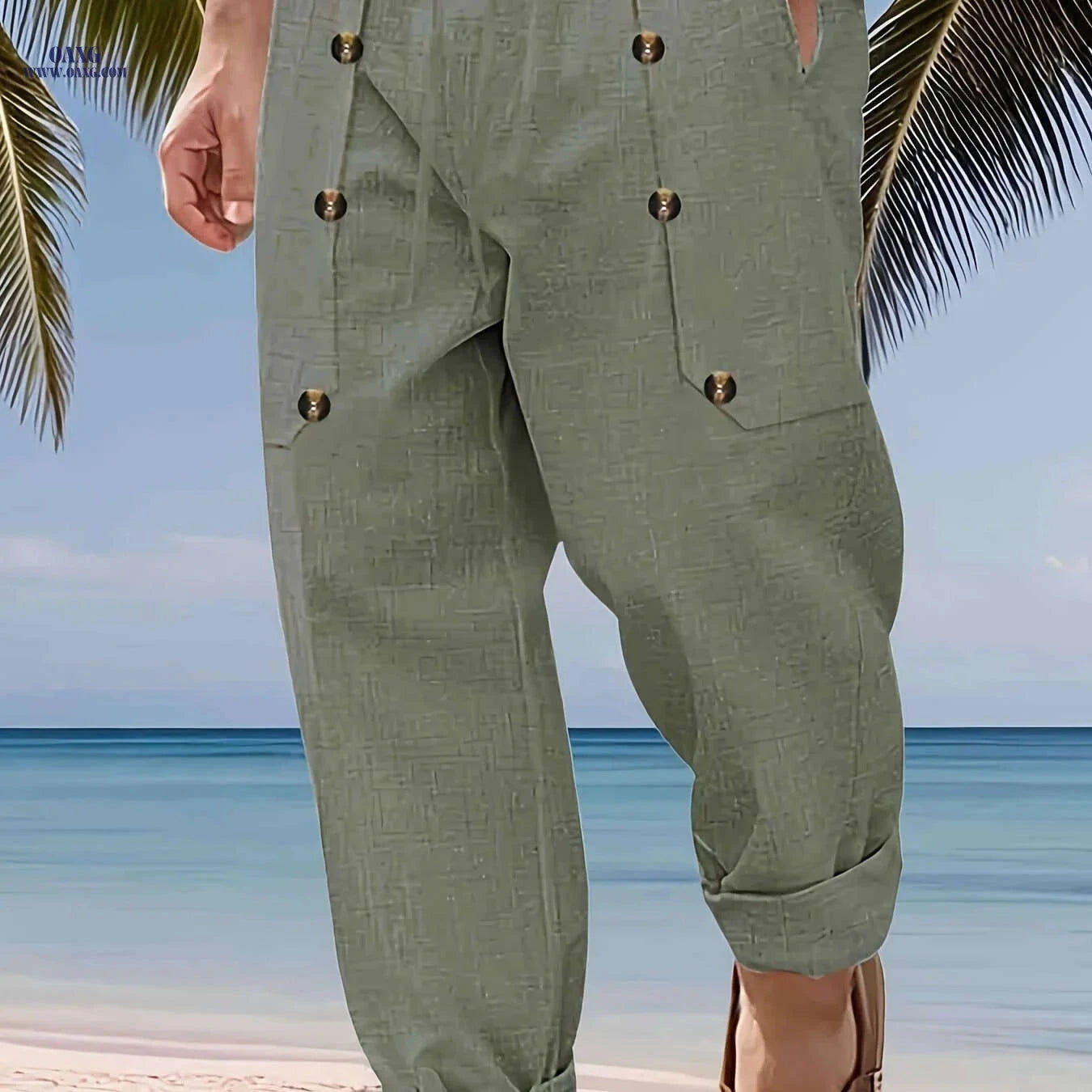 Men's Vintage Linen Pants - Lightweight, Breathable Straight-Leg Trousers   OAXG 