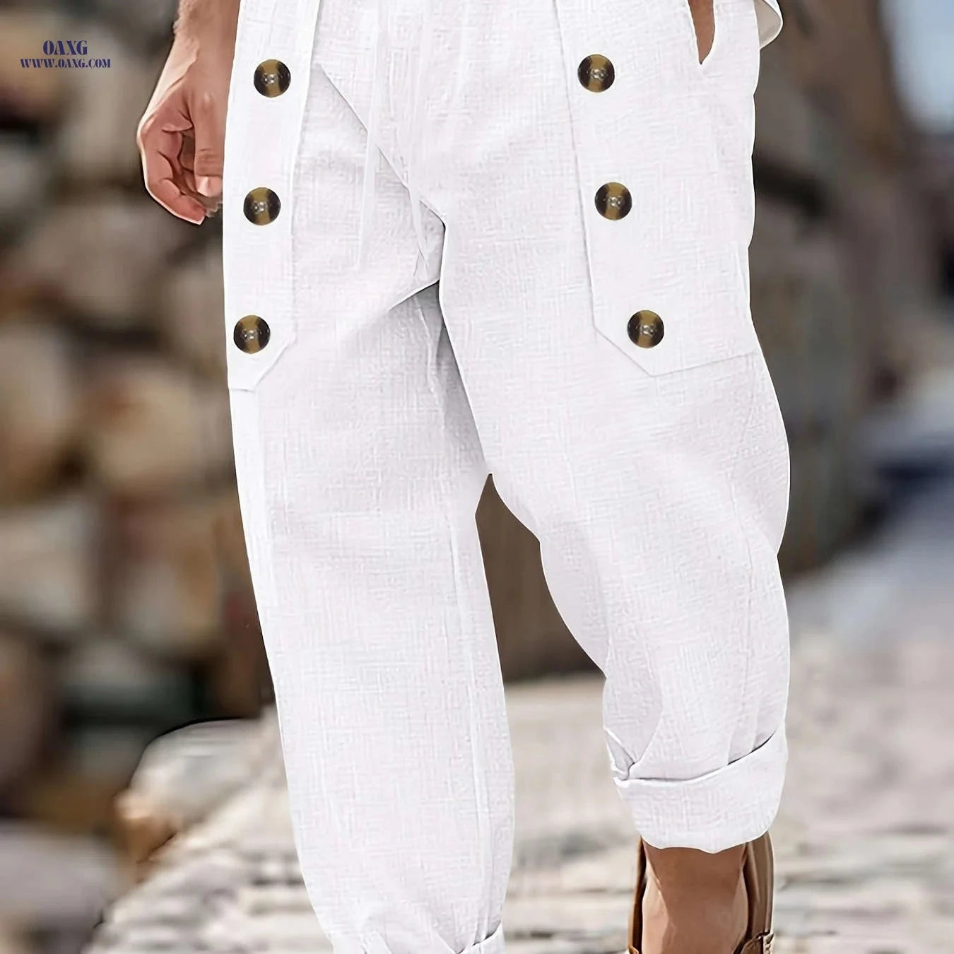 Men's Vintage Linen Pants - Lightweight, Breathable Straight-Leg Trousers   OAXG 
