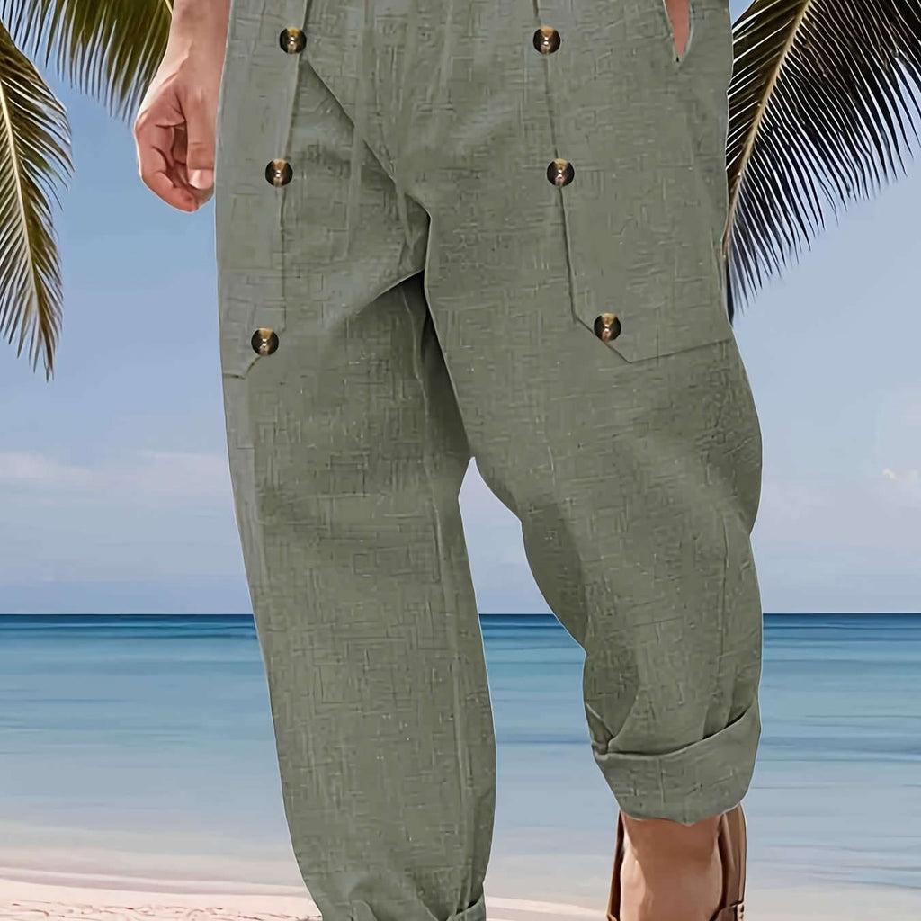 Men's Vintage Linen Pants - Lightweight, Breathable Straight-Leg Trousers   OAXG Light Green / FR S