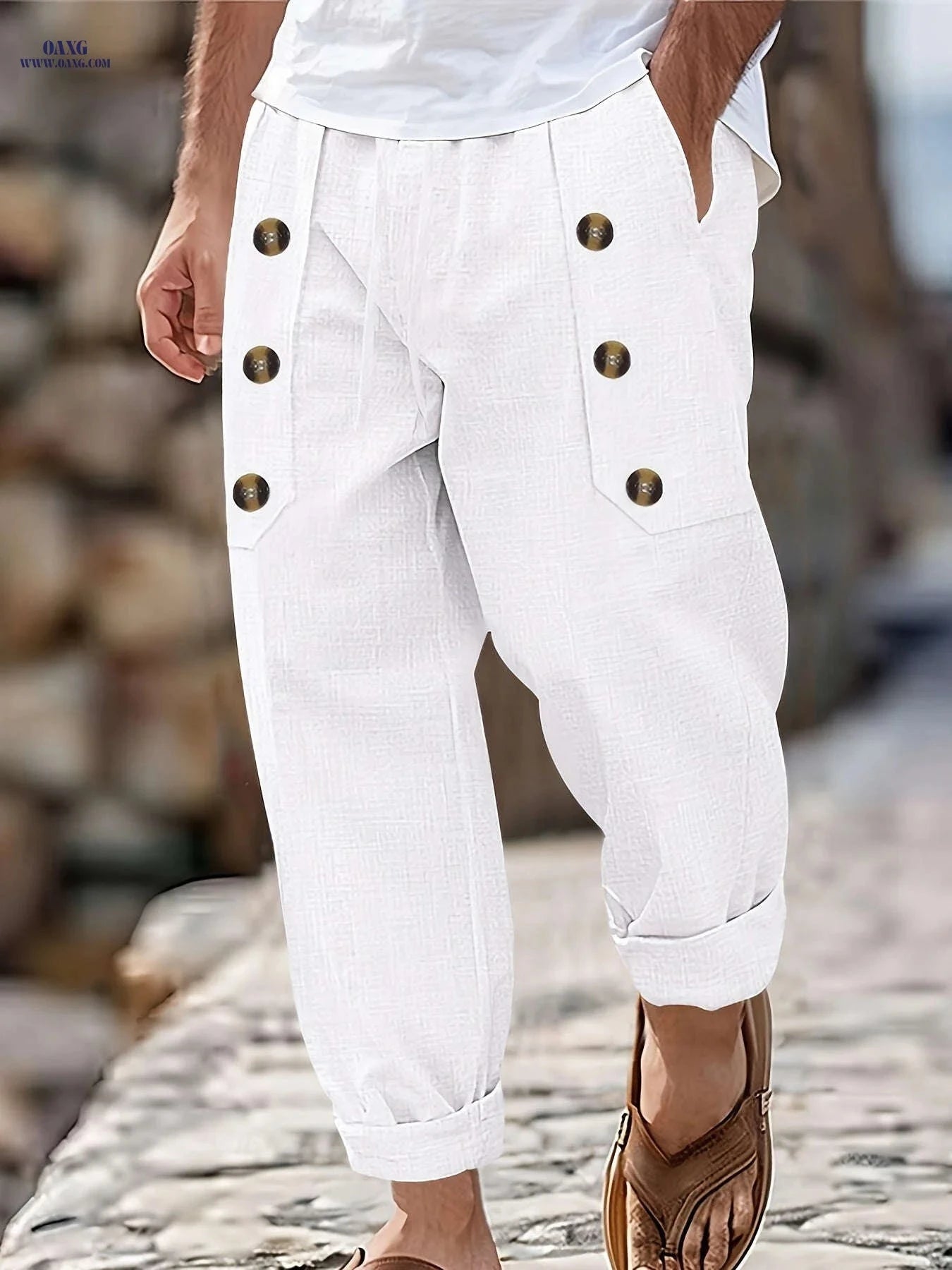 Men's Vintage Linen Pants - Lightweight, Breathable Straight-Leg Trousers   OAXG Light Green / FR S