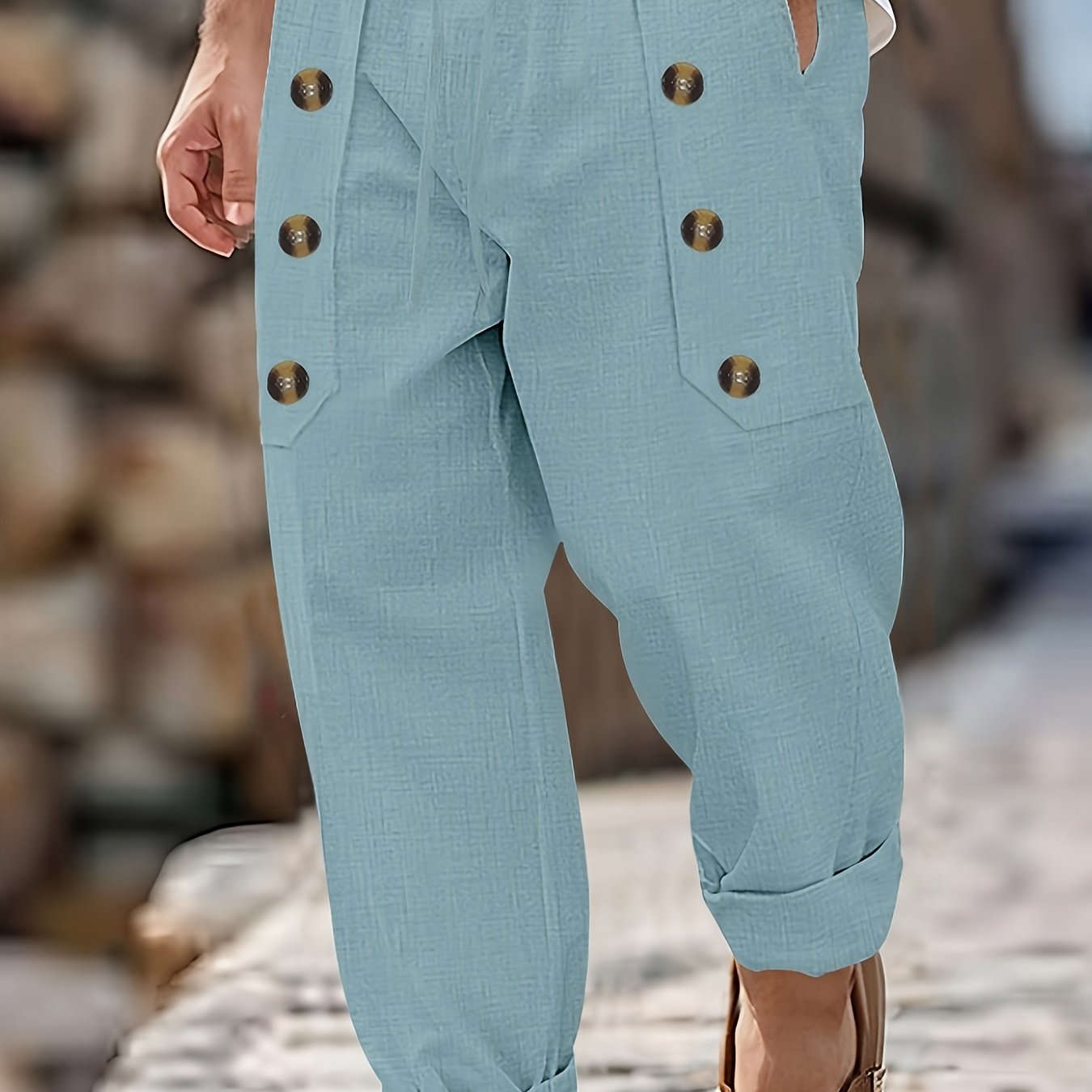 Men's Vintage Linen Pants - Lightweight, Breathable Straight-Leg Trousers   OAXG 