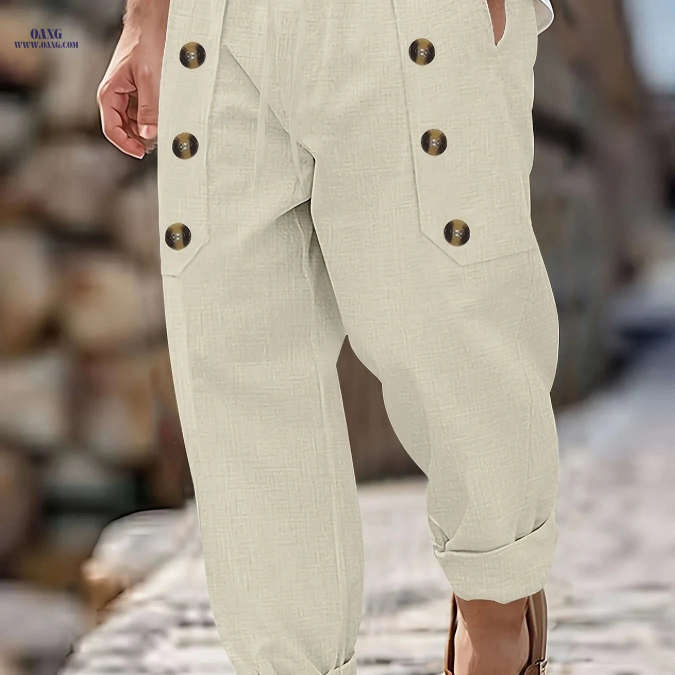 Men's Vintage Linen Pants - Lightweight, Breathable Straight-Leg Trousers   OAXG 